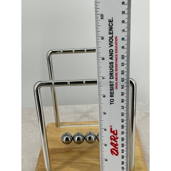 Newtons Cradle Desk Toy With Chrome Frame & Wooden Base - Picture 7 of 8